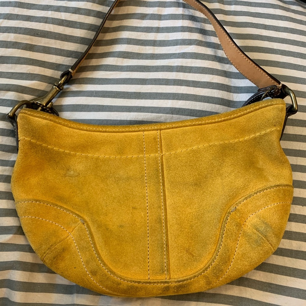Vintage suede Coach handbag. Inside in perfect condition. Yellow.